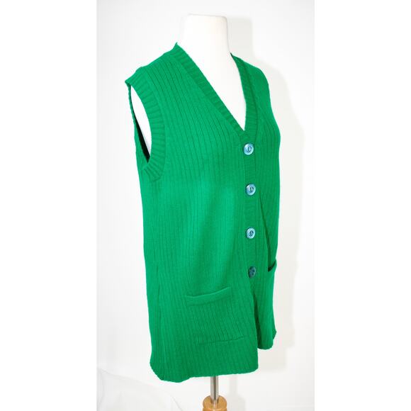 Vintage 70s Green Sweater Vest Button Indie Alternative Groovy Emo Punk Cosplay - Picture 5 of 11